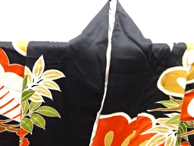  アンティーク　作家物　松竹梅に鶴模様刺繍掛下・中着セット